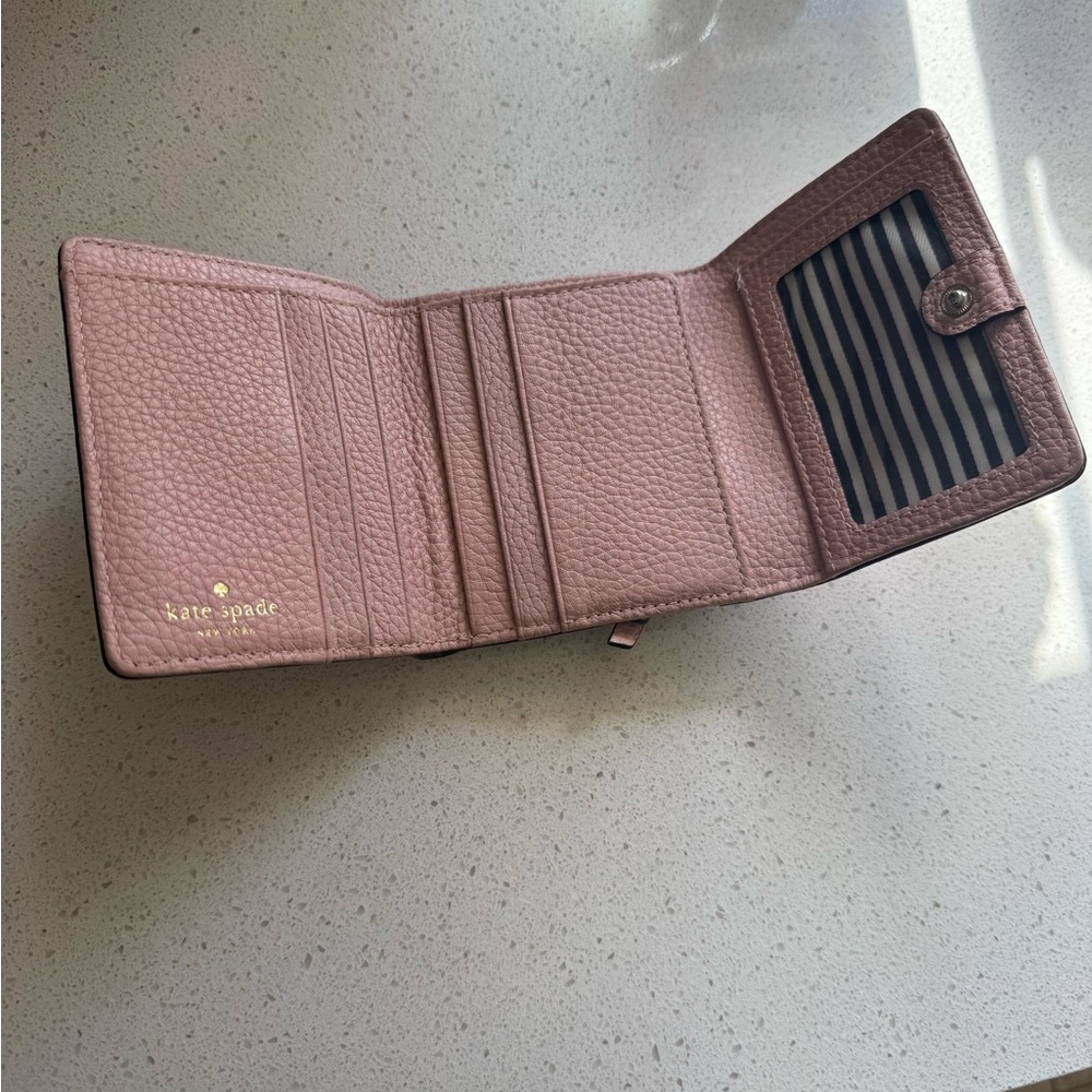 Kate Spade Purse Wallet Leather Light Pink/Gold Trifold - Picture 3 of 6